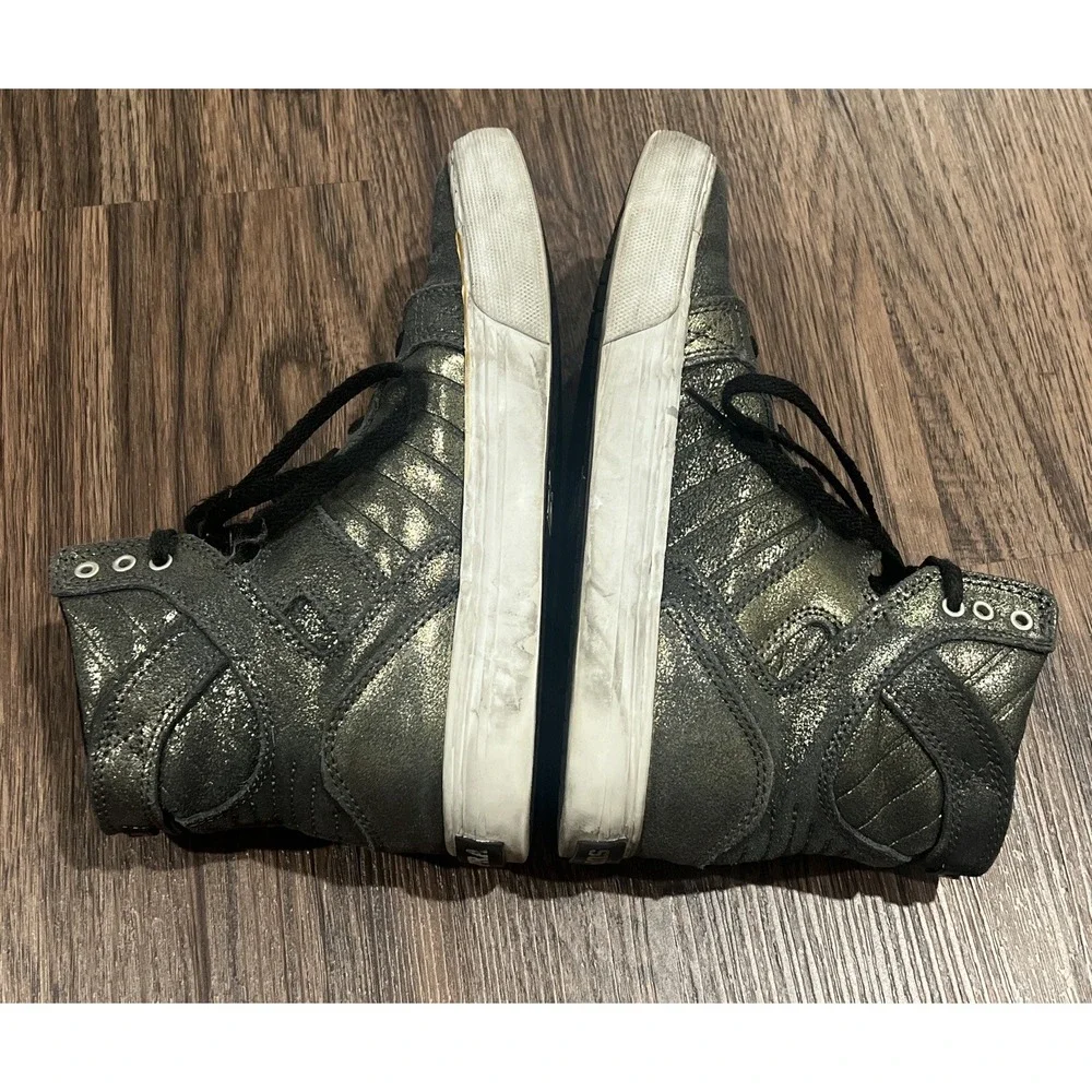 Supra Muska Skytop High Top Lace up Metallic Pewter Skate Kids Shoes Size 4.5